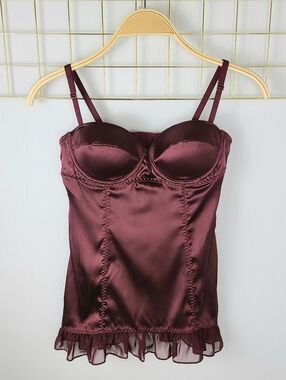 Victoria's Secret Sexy Little Things Burgundy Satin Stretch Y2K Corset